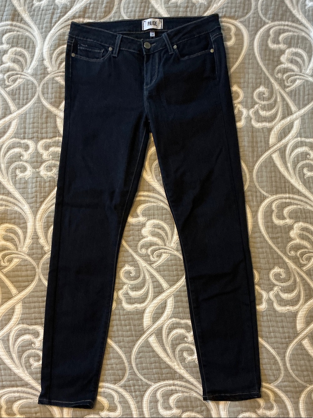 PAIGE Dark Indigo Straight Leg Jeans – Premium Denim